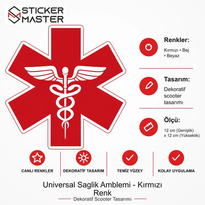 Vespa Uyumlu WRN52 Universal Saglik Amblemi - Kırmızı Renk Sticker ölçü, renk ve ürün bilgisi - 12 cm (Genişlik) x 12 cm (Yükseklik) - Sticker Master