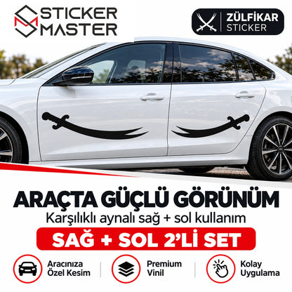 Zülfikar sağ sol 2 adet sticker araç uygulama örneği