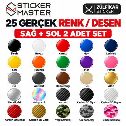 Zülfikar sticker 25 gerçek renk ve desen varyantları sağ sol 2 adet