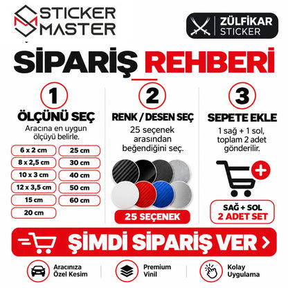 Zülfikar sağ sol 2 adet sticker sipariş rehberi ölçü renk desen seçimi