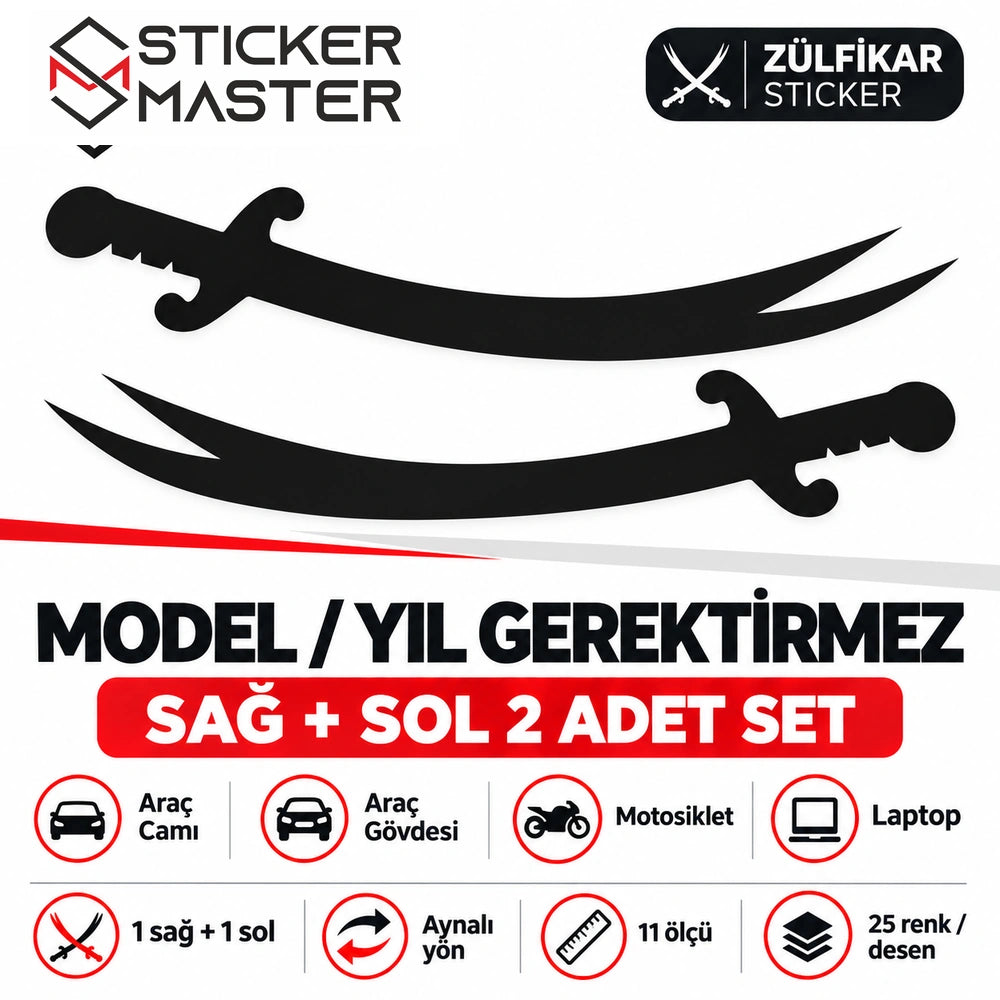 Zülfikar kılıç sticker 1 sağ 1 sol çift yönlü kesim model yıl gerektirmez