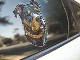 Sticker Master Altın Tasmalı Pitbull Motorsiklet, Kask,Laptop Ve Araç Sticker Çıkartma 11x15 Cm