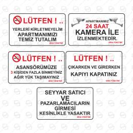 Sticker Master Apartman Uyarı Levhaları Set Etiket Çıkartma