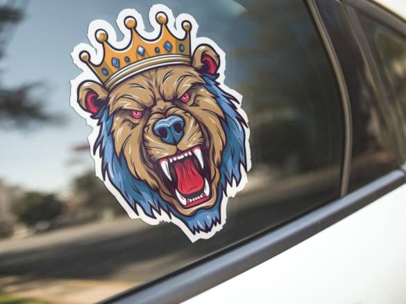 Sticker Master Kızgın Ayı Bear Taç Motorsiklet, Kask,Laptop Ve Araç Sticker Çıkartma Etiket 13x15 Cm - 0