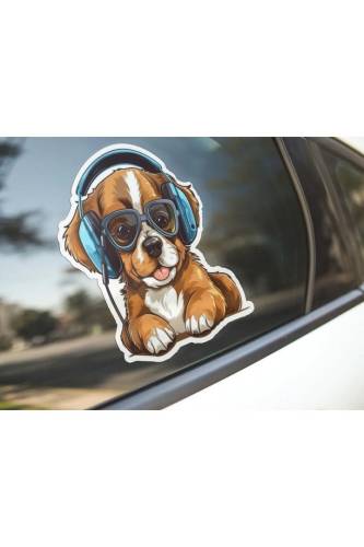 Sticker Master Sevimli Gözlüklü Köpek Motorsiklet, Kask,Laptop Ve Araç Sticker Çıkartma 14x15 Cm - 2