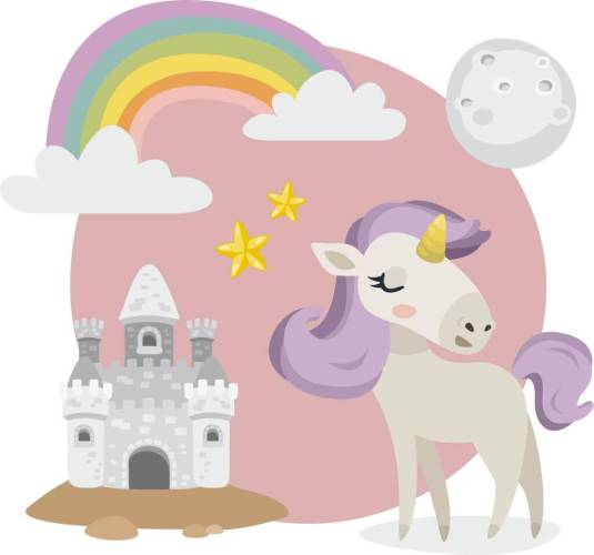 Sticker Master Unicorn ve Kale Bebek Genç Çocuk Odası Çıkartma - 0