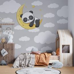 Sticker Master Uyuyan Panda Beyaz Yıldızlar ve Bulutlar Dekoratif Bebek Çocuk Odası Duvar Sticker