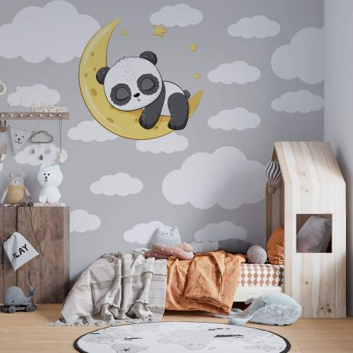 Sticker Master Uyuyan Panda Beyaz Yıldızlar ve Bulutlar Dekoratif Bebek Çocuk Odası Duvar Sticker - 0