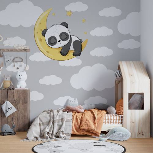 Sticker Master Uyuyan Panda Beyaz Yıldızlar ve Bulutlar Dekoratif Bebek Çocuk Odası Duvar Sticker - 4